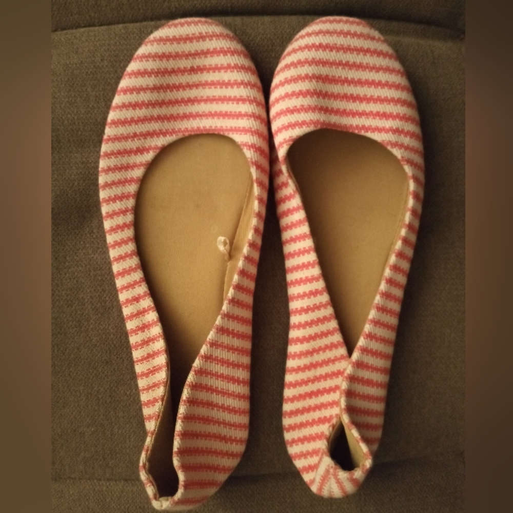 Women's Hot Pink and Off White Pinstripe Flats  Size 7 1/2